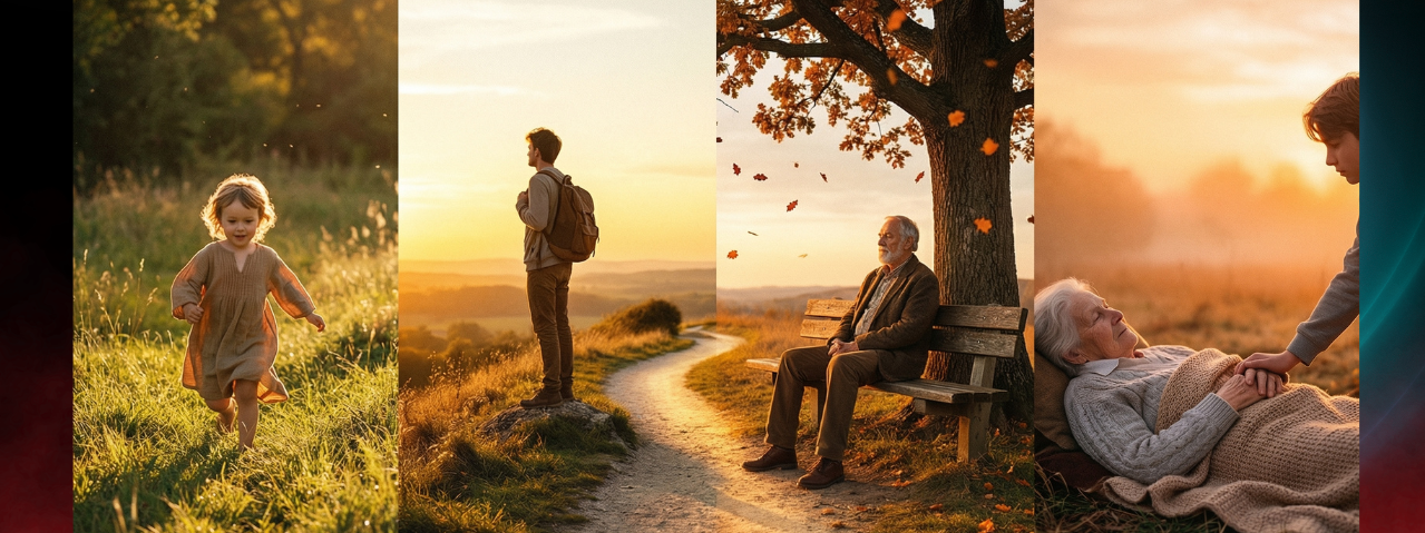 Marcus Aurelius - Das Römische Reich am Scheideweg der Geschichte Eine antike Statue vor einer mystischen, naturbelassenen Kulisse mit Galaxien.