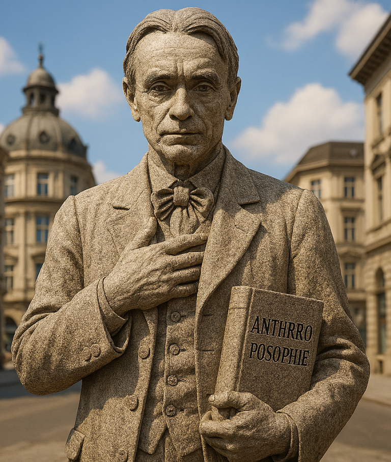 Eine Statue eines Mannes in historischen Kleidern mit einem Buch in der Hand.