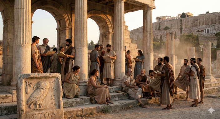 Stoizismus Glück durch Tugend, Vernunft und ein Leben im Einklang mit der Natur erreicht wird, indem man das akzeptiert, was man nicht ändern kann...
