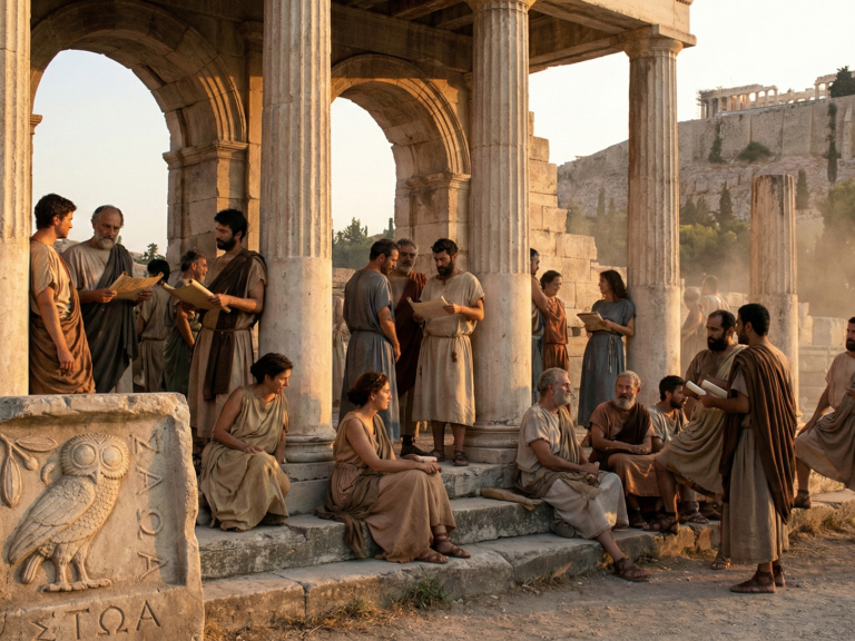 Stoa - Die philosophische Schule des Zenon von Kition Die stoische Philosophieschule, die ihren Namen von einer der Säulenhallen auf der Agora von Athen ableitet.
