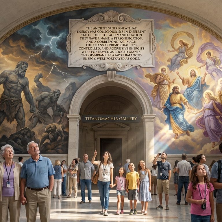 Besucher in einer großen Halle mit beeindruckenden Wandmalereien und hohen Decken.