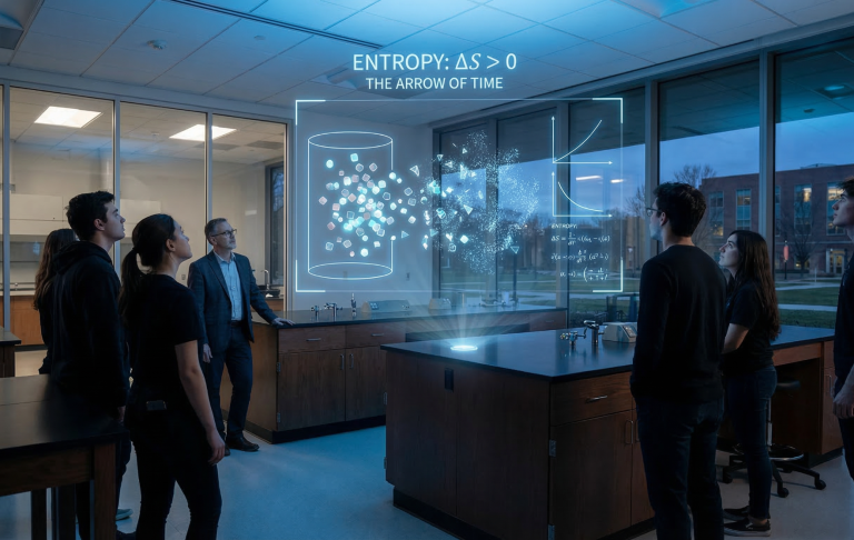 Eine Gruppe von Personen sieht sich eine holografische Präsentation in einem modernen Raum an.