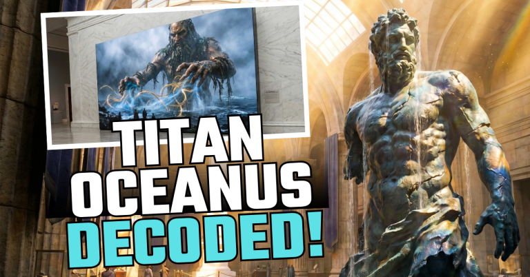 The Universal Source and Dissolver of Boundaries (Zodiac Sign: Pisces) The Primal Current: The firstborn Titan—a colossus of living mist—embodies Pisces' striving to dissolve boundaries, as well as the aqueous matrix of life. Statue eines Titanen mit blauem Hintergrund, der Wasser kontrolliert.