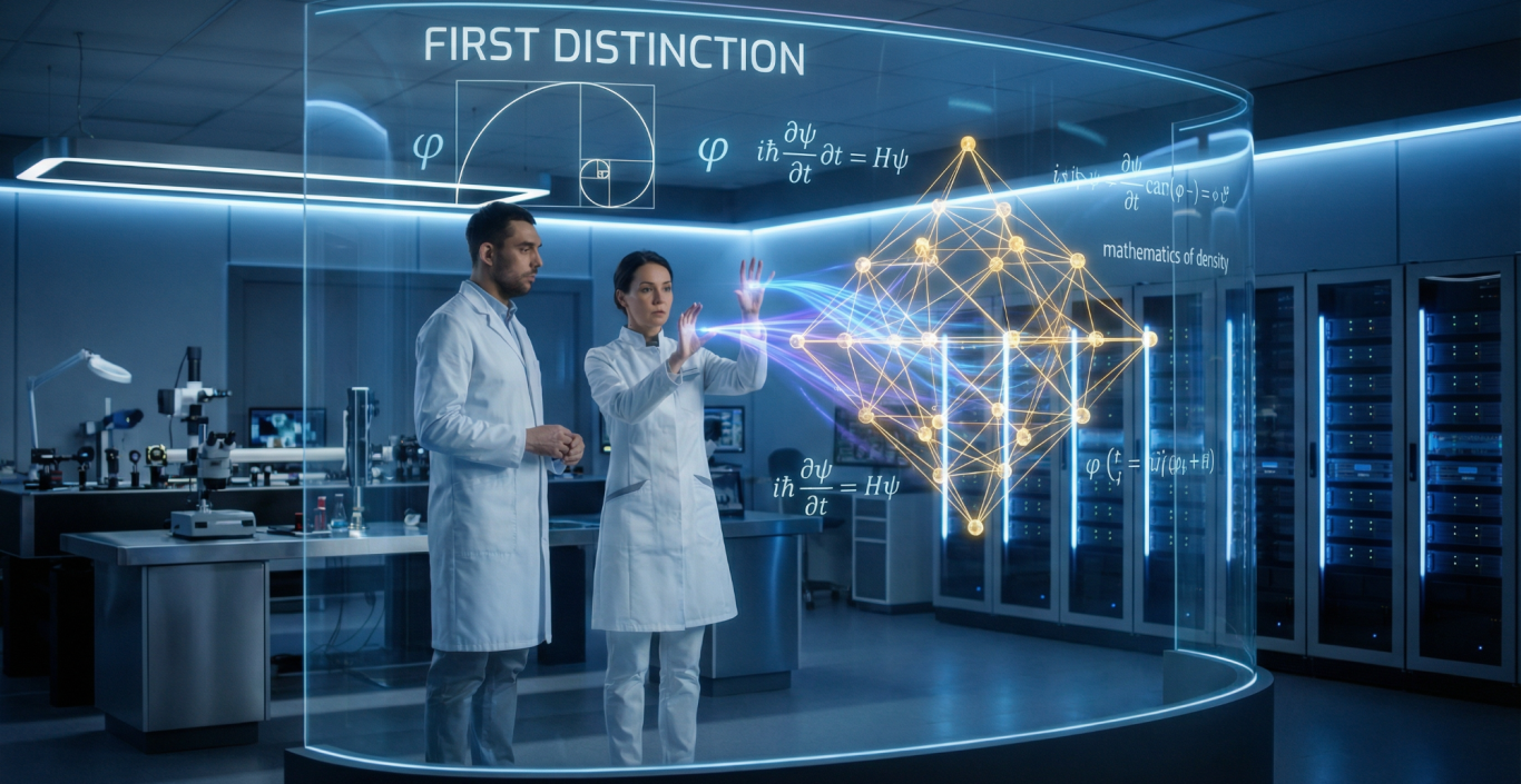 Zwei Wissenschaftler in Laborkleidung analysieren holographische Daten in einem modernen Labor.
