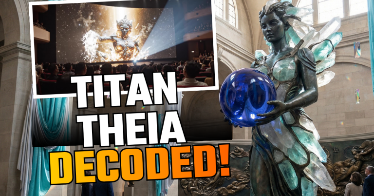 Within her domain, two complementary impulses intersect: the solar nobility that recognizes value, and the Geminian curiosity that desires to see, connect, and understand. Statuette von Theia mit holografischer Präsentation im Hintergrund.